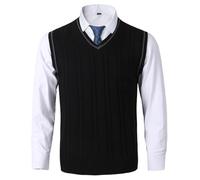 Duohropke Chaleco de punto para hombre, sin mangas, cuello en V, chaleco de lana, otoño e invierno, suéter de punto informal para caballero clásico, Negro , L