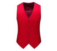 Duohropke Chaleco de traje para hombre Slim fit cuello en V chaleco de traje sin mangas clásico de negocios chaleco básico casual elegante chaleco para hombre con botones, rojo sandía, XL