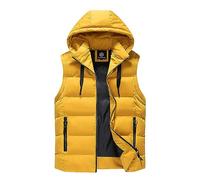 Duohropke Chaleco deportivo para hombre, chaleco de invierno en muchos colores, chaqueta de plumón, chaqueta de ocio, chaleco acolchado, moderno, ultraligero, con capucha, chaleco funcional, amarillo,
