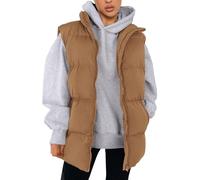 Duohropke Chaleco ligero para mujer, chaleco acolchado sin mangas, cálido chaleco de invierno, cuello alto, chaleco amortiguador de gran tamaño, elegante chaleco de softshell con bolsillos, chaleco de