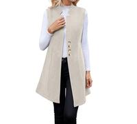 Duohropke Chaleco para mujer, sin mangas, con solapa, chaleco largo, chaqueta de traje, elegante, informal, para negocios, oficina, cárdigan informal, monocolor, abrigo largo, doble botonadura, dos