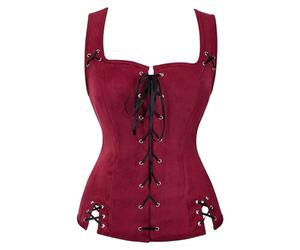 Duohropke Chaleco renacentista para mujer, pirata, ropa medieval, chaqueta de ante victoriana, disfraz vikingo, abrigo gótico, steampunk, cosplay, top con cordones, chaleco con cordones, rojo, S