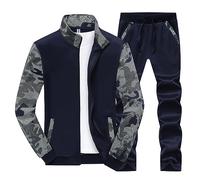 Duohropke Chándal de forro polar para hombre, de invierno, cálido, de talla grande, traje deportivo y pantalón deportivo, traje de ocio para hombre, traje de chándal de algodón, azul, XXXXL