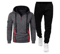 Duohropke Chándal para hombre chándal casual ropa deportiva manga larga sudadera con capucha con cremallera 1/4 y pantalones de chándal con puños, conjuntos de entrenamiento para gimnasio, tallas