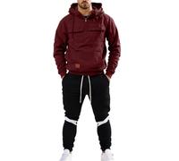 Duohropke Chándal para hombre, chándal deportivo, sudadera y pantalones deportivos para gimnasio, cálido, traje, transpirable, 1/4, con cremallera, pantalones de jogging, hip hop, ropa de calle, rojo