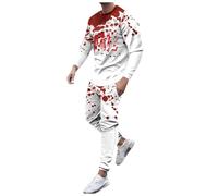 Duohropke Chándal para hombre con problemas resueltos, camiseta y pantalones, juego de 2 piezas, chándal de Halloween, estampado sangriento, camiseta de manga larga y pantalones de jogging, patrón de