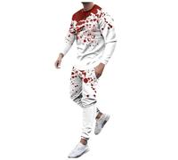 Duohropke Chándal para hombre con problemas resueltos, camiseta y pantalones, juego de 2 piezas, chándal de Halloween, estampado sangriento, camiseta de manga larga y pantalones de jogging, patrón de