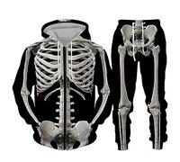 Duohropke Chándal para hombre de esqueleto, 2 piezas, juego de chándal 3D con estampado de calaveras, ropa de rock, sudadera con capucha, pantalones de chándal, informal, sudaderas deportivas, gris, L