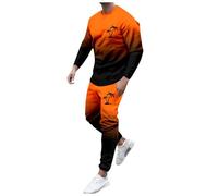 Duohropke Chándal para hombre de manga larga, deportivo, traje de ocio de dos piezas, para playa, coco, estampado, traje deportivo Y2k, cálido, 2 piezas, ropa de calle, fitness, correr, naranja, 3XL