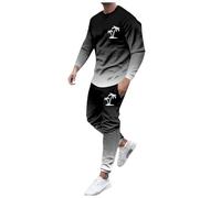 Duohropke Chándal para hombre de manga larga, deportivo, traje de ocio de dos piezas, para playa, coco, estampado, traje deportivo Y2k, cálido, 2 piezas, ropa de calle, fitness, correr, Negro , M
