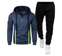Duohropke Chándal para hombre, ropa deportiva, ropa deportiva, traje de casa con cremallera 1/4, sudadera con capucha, pantalones de chándal de manga larga, traje deportivo de gran tamaño, monocolor