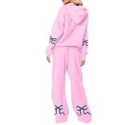 Duohropke Chándal para mujer Y2k, chándal con lazo, 2 piezas, informal, para adolescentes, niñas, manga larga, diseño gráfico, sudadera de gran tamaño, sudadera, chándal para el tiempo libre, rojo, S