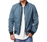 Duohropke Chaqueta bomber blouson ligera para hombre, fina, de ocio, verano, entretiempo, informal, deportiva, chaqueta de aviador con múltiples bolsillos, azul, L
