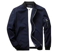 Duohropke Chaqueta Bomber Ligera con Bolsillo en la Manga y Bolsillo Interior - Cuello Alto, Estilo Aviador Estadounidense - Para Entretiempo y Verano - 01#Dark Blue, 3XL