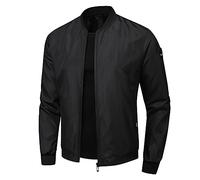 Duohropke Chaqueta Bomber Ligera Con Bolsillo en la Manga y Bolsillo Interior - Cuello Alto, Estilo Aviador Estadounidense - Para Entretiempo y Verano - 03 Negro, L