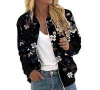 Duohropke chaqueta de entretiempo para mujer, ligera, corta tipo bomber, primavera y verano, estampada, cuello alto, con cremallera y bolsillo, informal, manga larga, tipo blouson college, chaqueta de