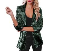 Duohropke Chaqueta de manga larga con lentejuelas para mujer con brillo, bomber de manga larga elegante, slim fit, con lentejuelas, chaqueta corta de solapa, monocolor, blazer, para adolescentes