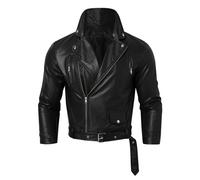 Duohropke Chaqueta de piel para moto para hombre, estilo retro Chopper, chaqueta cortada, chaqueta de motorista, chaqueta de piel sintética, chaqueta de aviador, chaqueta ligera de piel con cuello