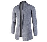 Duohropke Chaqueta de punto larga vintage para hombre de primavera, corte ajustado, abrigo de punto, chaqueta abierta, cárdigan sudadera, sudadera de punto, gris, M