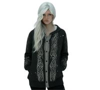 Duohropke Chaqueta de punto para mujer con capucha de punto grueso oversize suéter vikingo 3D impresión digital fantasma estampado colorido suéter navideño sudadera con capucha abrigo cálido de punto