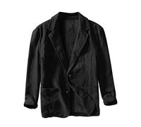 Duohropke Chaqueta de traje de cuello chal para hombre, chaqueta informal para hombre, chaqueta informal de verano, traje de lino de un solo pecho, chaqueta deportiva con botones, traje formal de
