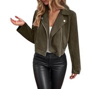 Duohropke Chaqueta de vuelo para mujer, chaqueta de piel corta, chaqueta de ante de manga larga, chaqueta bomber, ropa urbana, chaqueta de motorista con bolsillo, chaqueta de motorista con cremallera