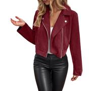 Duohropke Chaqueta de vuelo para mujer, chaqueta de piel corta, chaqueta de ante de manga larga, chaqueta bomber, ropa urbana, chaqueta de motorista con bolsillo, chaqueta de motorista con cremallera
