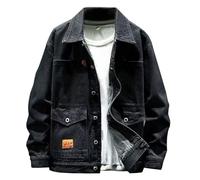 Duohropke Chaqueta vaquera para hombre, estilo motero, estilo vaquero, informal, abrigo de camionero, chaqueta clásica, chaqueta vintage, blusa, entretiempo, 02 negro., 5XL