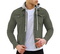 Duohropke Chaqueta Vaquera para Hombre, Estilo Motero, Informal, Cálida, Corte Ajustado, Abrigo de Transición, Verde Militar, XL