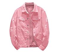 Duohropke Chaqueta vaquera para hombre, estilo motero, shacket, informal, abrigo de camionero, chaqueta vaquera clásica, chaqueta vintage, blusa, entretiempo, 01 Rosa, S