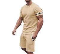 Duohropke Conjunto de chándal para hombre de verano, traje deportivo de 2 piezas, traje hawaiano, estampado deportivo, camiseta de manga corta + pantalones cortos, conjuntos de tiempo libre, cuello