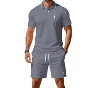 Duohropke Conjunto de polo para hombre, traje de chándal de dos piezas, camiseta de verano, juego cómodo de 2 piezas, traje de tenis, deporte, traje de vacaciones, traje ajustado, chándal de fitness