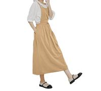 Duohropke Delantal de lino para mujer, vestido largo informal, delantal de cocina, delantal de trabajo, estilo japonés, cruzado, vestido casual, literatura, arte, floristería, ropa, caqui, Talla única