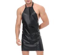 Duohropke Delantal sexy de charol para hombres, delantal erótico de piel sintética, delantal de carnicería, delantal de goma ajustable, delantal de trabajo, lencería sexy, discoteca, juego de rol