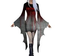 Duohropke Disfraz de Halloween para mujer, ropa gótica, estampado de salpicaduras de sangre, mangas de murciélago, vestido festivo, retro, steampunk, minivestido de vampiro, cosplay, disfraz de bruja