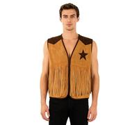 Duohropke Disfraz de vaquero para hombre, chaleco occidental, chaqueta con flecos, chaleco vaquero, chaleco con flecos, chaleco hippie Wildwest, sin mangas, chaqueta corta con flecos, chaleco