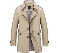 Duohropke Gabardina para hombre, abrigo de lana beige, abrigo de lana ajustado, parka de negocios, ropa de exterior, abrigo informal de invierno, chaqueta de cabaña a prueba de viento, chaqueta con