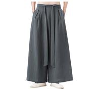 Duohropke Hakama Kung Fu Pantalones de seda de hielo para hombre con dobladillo ancho Wushu Kimono chino, gris, L