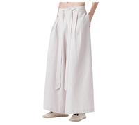 Duohropke Hakama Kung Fu Pantalones de seda de hielo para hombre con dobladillo ancho Wushu Kimono chino, Blanco, XXL