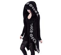 Duohropke Halloween Hoodie Damen Gothic Mantel Kapuzenjacke Sweatshirt Jacke Punk Outfit Steampunk Kleidung Herbst Winter Moon Print Übergangsjacke Sweatjacke Cardigan Tops Streetwear, Negro , L