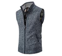 Duohropke Hombre Chaleco de punto con forro de vellón sin mangas, cárdigan grueso tejido a crochet con cremallera, chaqueta de transición cálida, chaqueta de invierno, azul, XL