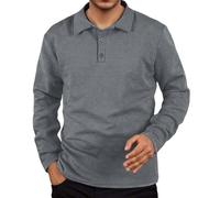 Duohropke Jersey de punto para hombre con cuello de polo, jersey texturizado, camiseta de manga larga, con botones, para tiempo libre, negocios, básico, polo de punto, jersey de invierno, camisetas