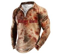 Duohropke Jersey para hombre Halloween con estampado sangriento de manga larga con cremallera camisa de solapa ligera transpirable polo estampado de salpicaduras de sangre camisetas de ocio culturismo