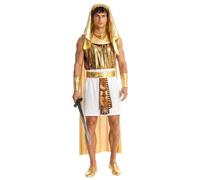 Duohropke Juego de disfraz de rey de Egipto para adultos de Egipto, 4 piezas, con mono, pañuelo para la cabeza, corpiño y muñequera, carnaval, cosplay, disfraces de carnaval, Oro 01, M