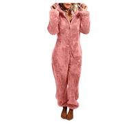 Duohropke Jumpsuit Teddy Fleece Mujeres Onesie Mono Enterizo Pijama Invierno Fleece Enterizo Mono Acogedor y Cálido Traje de Cuerpo Completo Mono Cálido Loungewear Mujeres Franela Sleepwear, a rosa, M