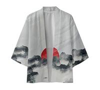 Duohropke Kimono para hombre Japón Happi Kimono Hanfu Camisas de manga larga Japón Harajuku Anime Robe Anime Ropa Unisex Blusa suelta Verano Tops Túnica, Gris 2, XXXL