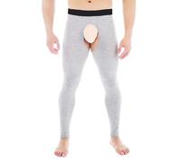 Duohropke Leggings para hombre, de cintura alta, calzoncillos largos, ajustados, cómodos, con entrepierna abierta, de algodón, pantalones de moda, leggings sexys, gris, L