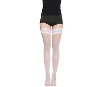 Duohropke Medias de red de encaje sin soporte, para mujer, color negro, sin soporte, con cierre de encaje, Blanco, Talla única