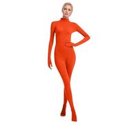 Duohropke - Mono de cuerpo entero para mujer, de punto, fitness, con manga larga, levanta cola, ajuste slim, con cuello alto, pantalón de pataletas, mono de una pieza, bodysuit, naranja, S