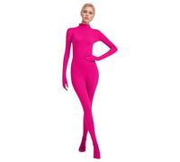 Duohropke Mono de cuerpo entero sin costuras para mujer, monocolor, spandex, traje de cuerpo entero, traje de baile, traje de carnaval, Rosa intenso., XXL